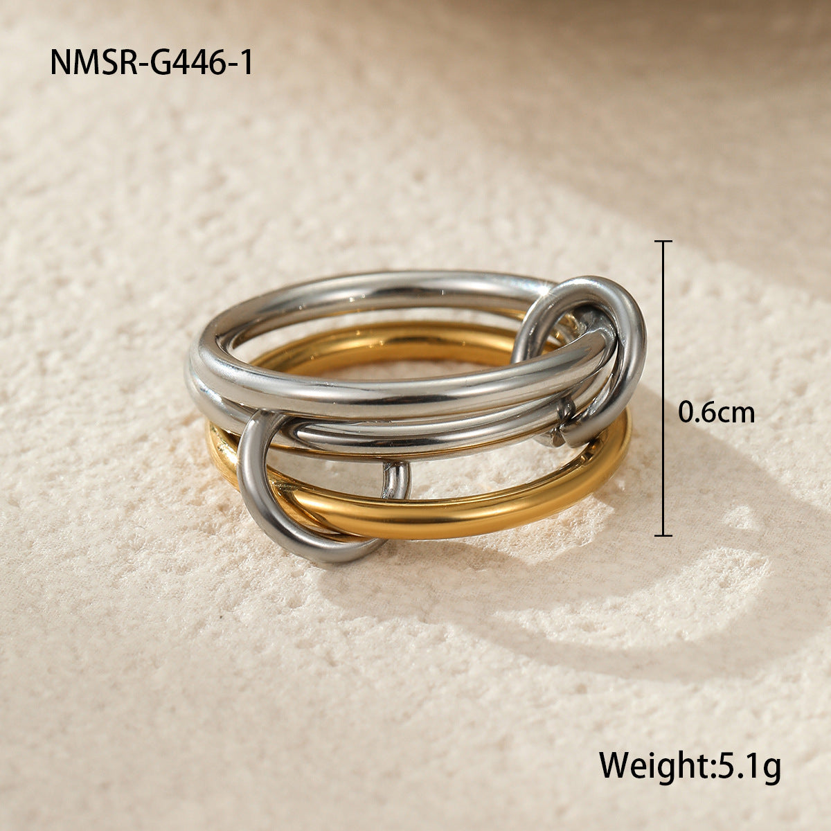 Conjunto de anillos geométricos apilables de lujo de acero inoxidable con baño de oro de 18 quilates y diseño de bloques de color para mujer