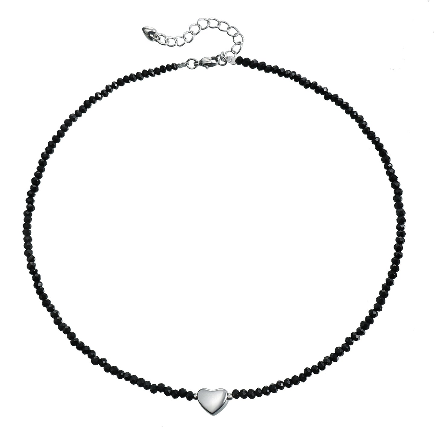 Collar de cuentas de cristal negro estilo geométrico para mujer con acabado chapado y diseño de cadena para clavícula