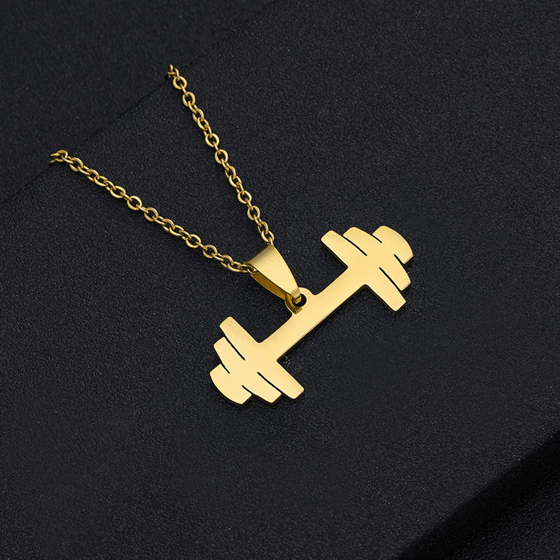 Elegante collar unisex con colgante geométrico de baloncesto, raqueta de tenis y diente en acero inoxidable con detalles de acero de titanio y acabado galvanizado