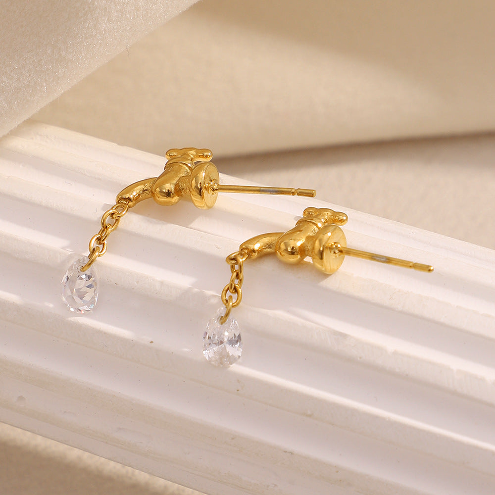 Fashionable Water-Drop-Shaped Stainless Steel Ear Studs with 18K Gold Plating and Faucet-Inspired Design for Women