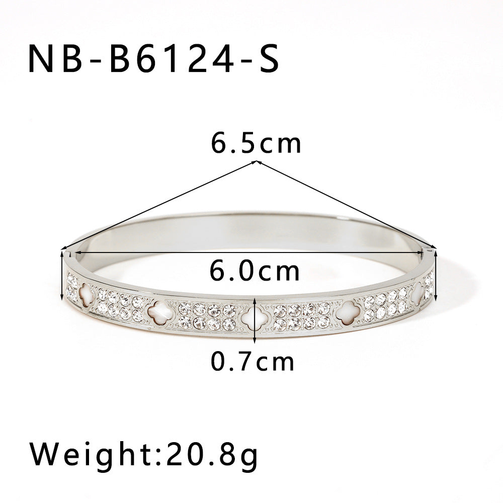 Ins Style Stainless Steel Waterproof Bracelet with Zircon Inlay White Abalone Shell and 18K Gold Plated Finish