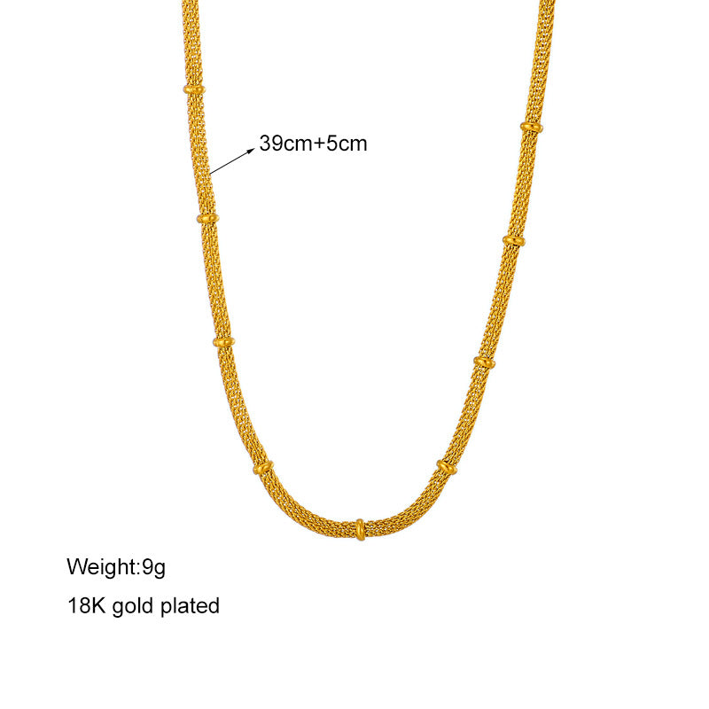 Conjunto Minimalista de Collar y Pulsera de Bambú en Acero de Titanio con Acabado Chapado sobre Cadena Redonda de Malla