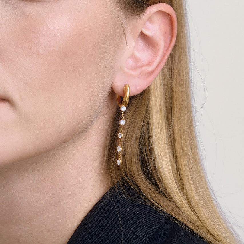 Elegant Geometric Stainless Steel Plated Cubic Zirconia Tassel Earrings for Women