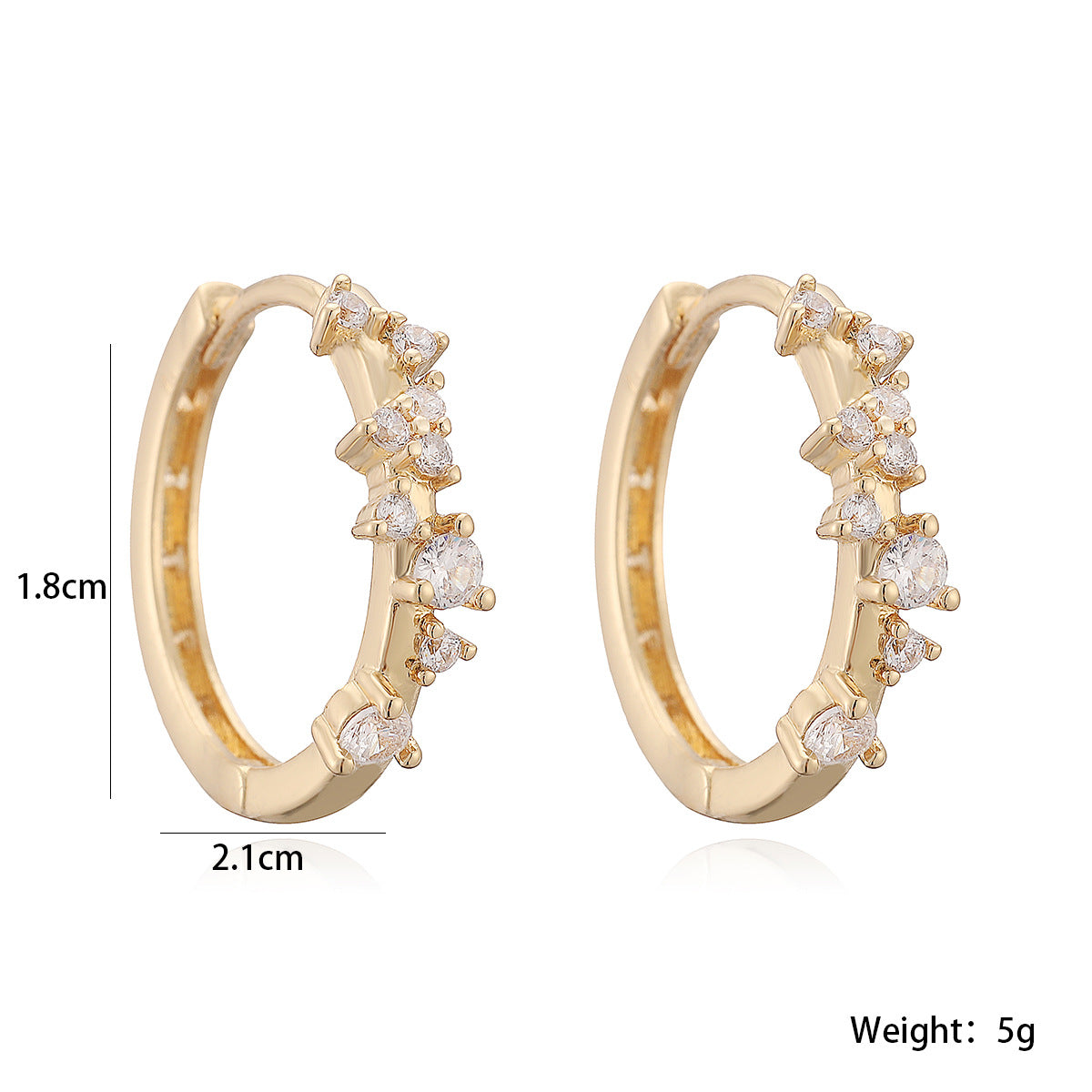 Elegant 18K Gold Plated Brass Geometric Hoop Earrings with Cubic Zirconia for Women