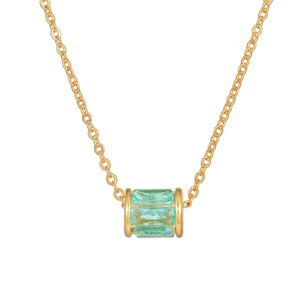Minimalist Geometric Copper Plated Gold Diamonite Pendant Necklace with O-Chain for Women