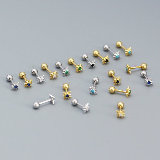 Orecchini a perno con intarsio a stella minimalisti in argento sterling 925 da donna