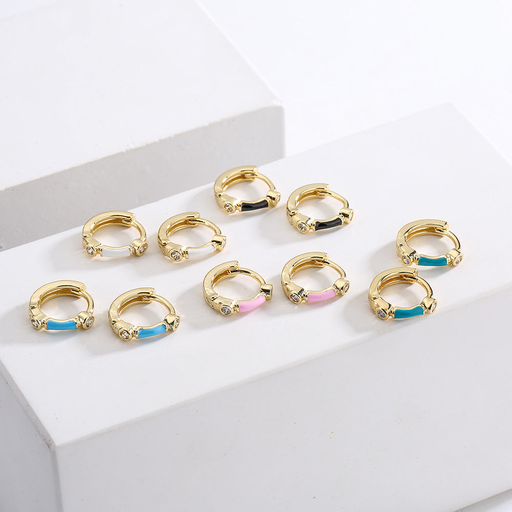 Orecchini Minimalisti Geometrici in Rame con Placcatura in Oro 18K e Finitura a Smalto da Donna