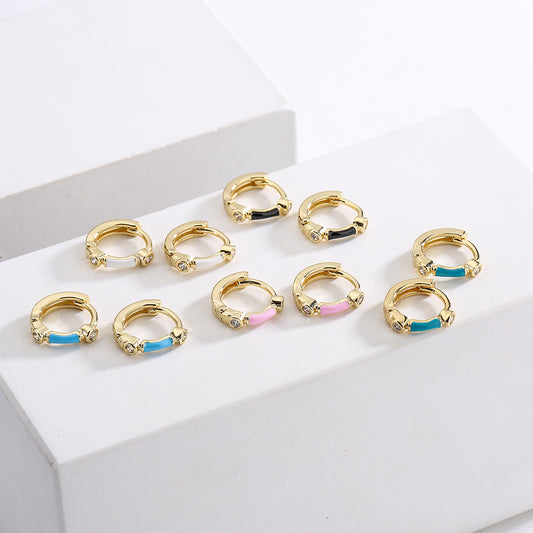 Pendientes minimalistas de cobre geométricos con baño de oro de 18K y esmalte para mujer