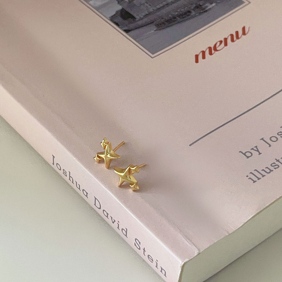 Minimalist Star-Shaped 925 Sterling Silver Stud Earrings with Plated Finish and Geometric Faceted Design