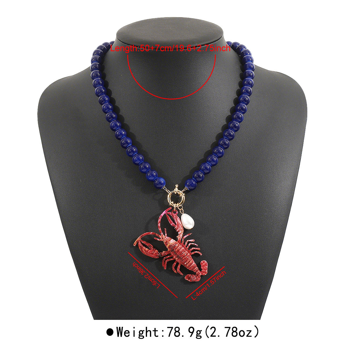 Red Lobster Pendant Necklace for Women, Alloy with Enamel Finish, Animal-Shaped, Summer Beach Vacation Jewelry, Unique and Trendy Design