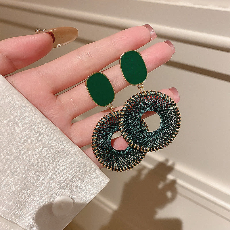 Vintage Geometric Earrings with Enamel Finish in Copper Base and Steel Posts for Women