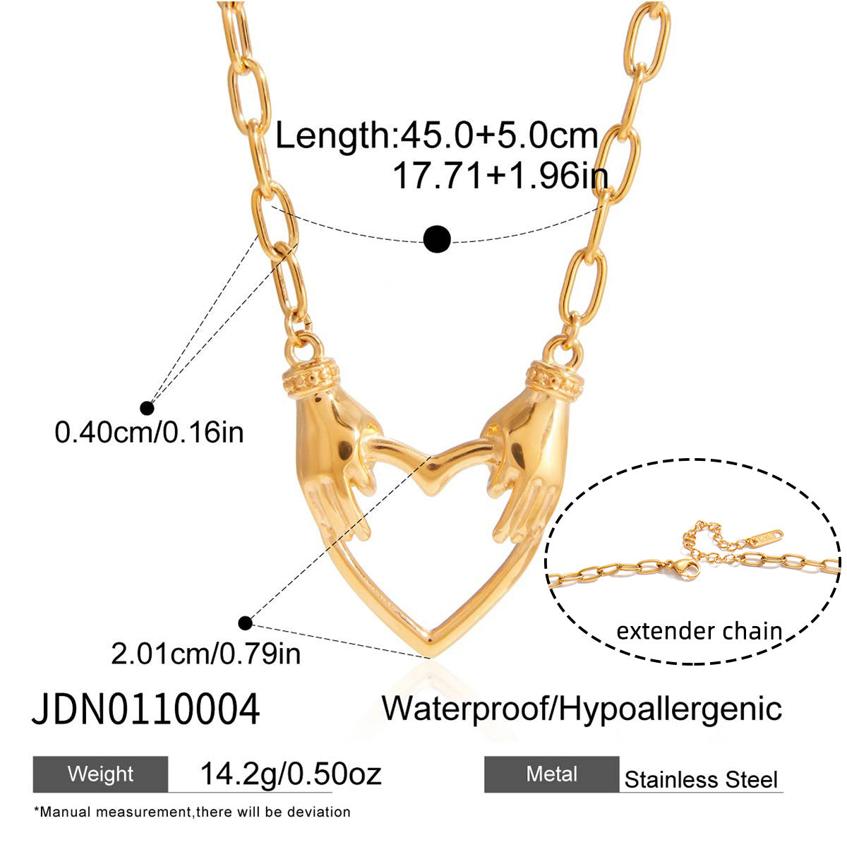 Collar para mujer de acero de titanio chapado en oro de 18 quilates con colgante de mano, diseño geométrico minimalista de lujo