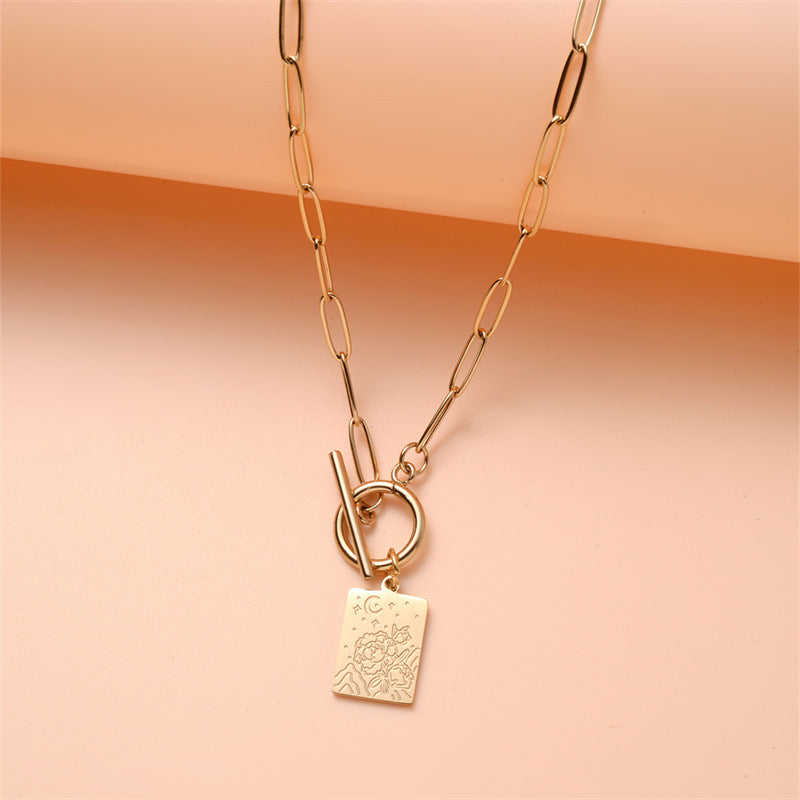 Minimalist Geometric Stainless Steel Pendant Necklace with Star and Moon Motifs, Electroplated Titanium Steel Charm, Everyday Wear Layering Chain for Women