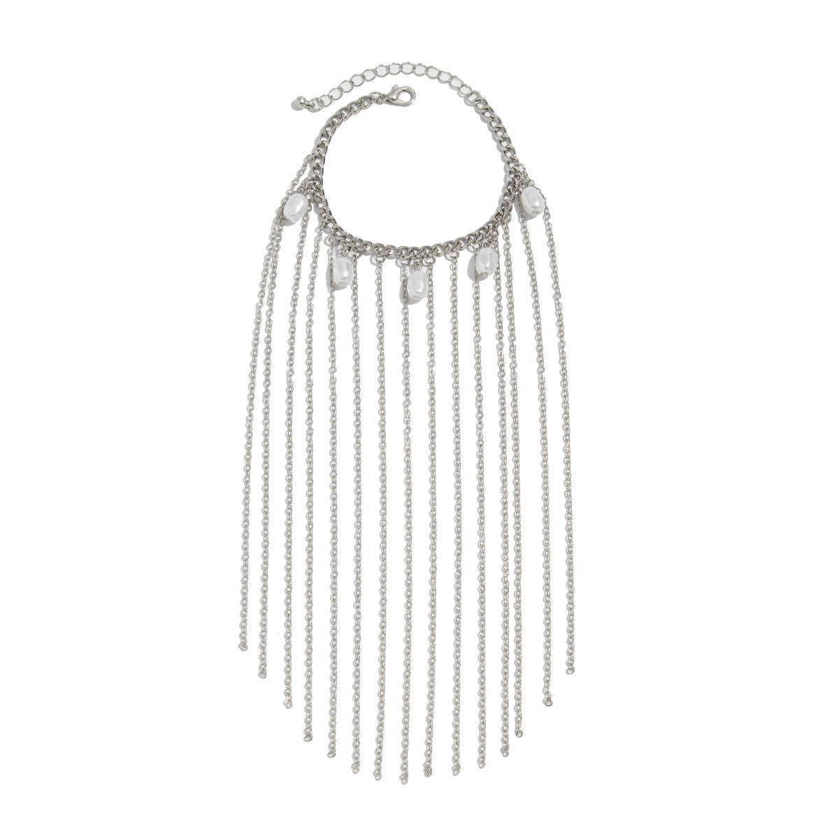 Minimalist Cross Pendant Clavicle Necklace for Women with Imitation Pearl Accents and Crystal Tassels on Electroplated Alloy Chain
