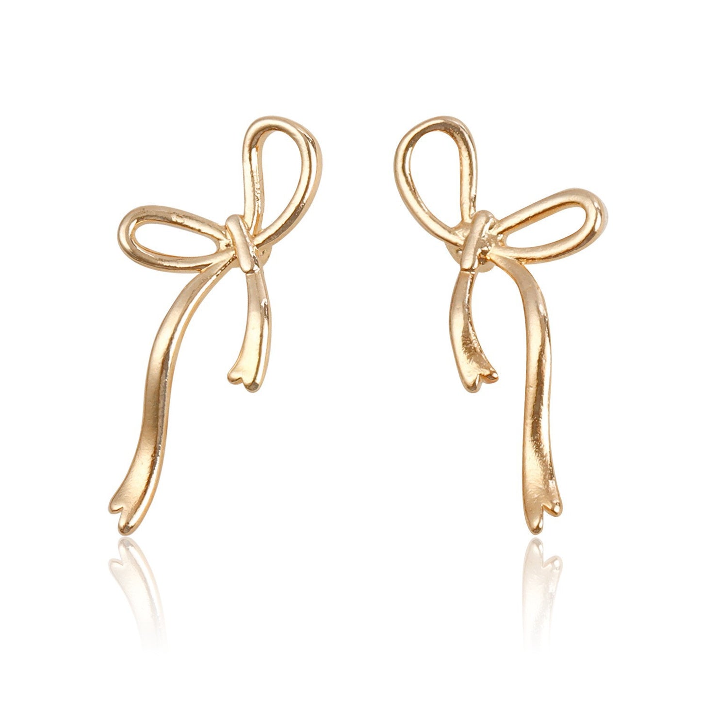 Geometric Bowknot Earrings for Women Alloy Electroplated Moon Motif Fashionable Everyday Ear Studs