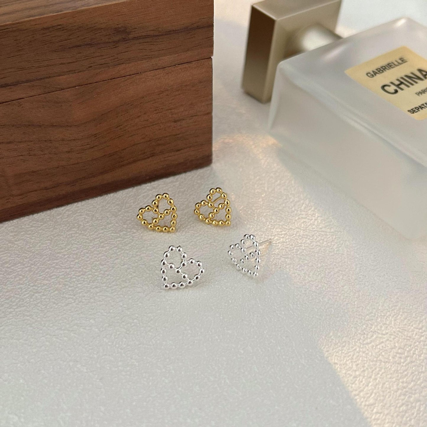 Minimalist Heart-Shaped 925 Sterling Silver Stud Earrings with Plated Finish, Sweet and Fresh Style