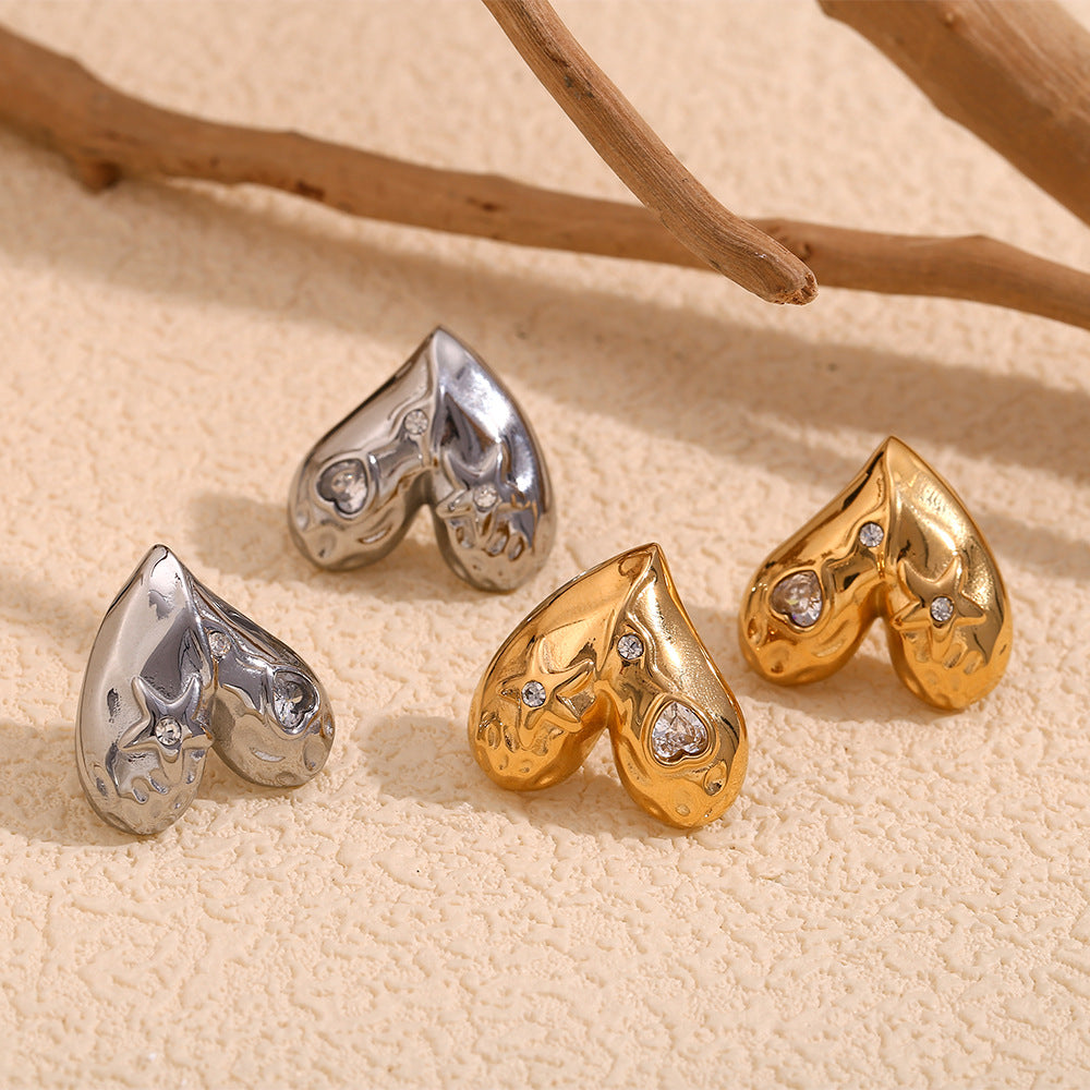 Orecchini da donna alla moda a forma di cuore geometrico in acciaio inossidabile placcato oro 18K