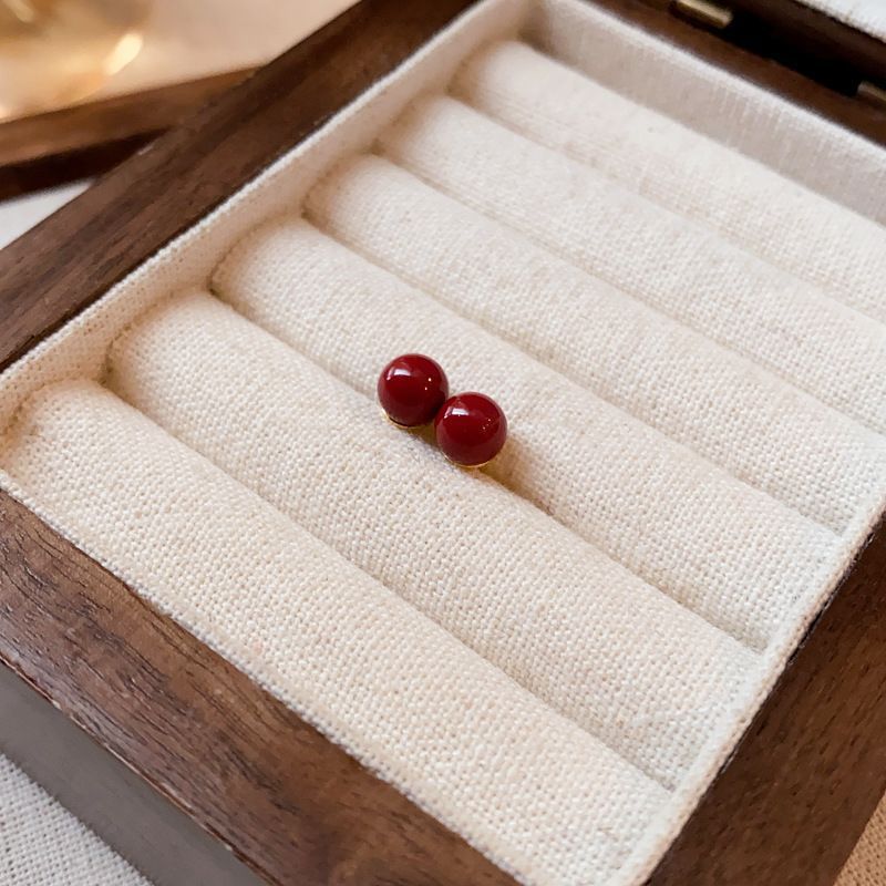 Elegant Geometric Dangle Stud Earrings for Women with Red Tassels, Alloy Base and Gold Plated Finish