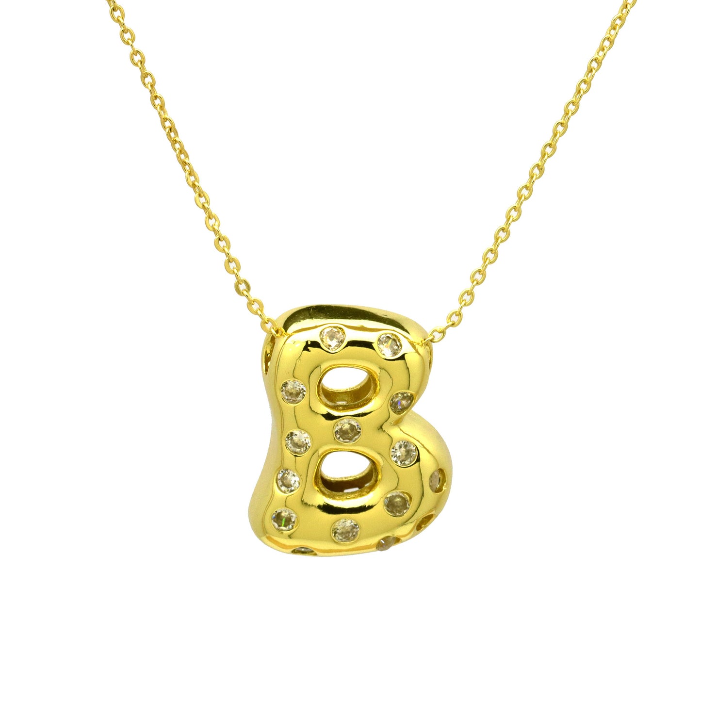 Sweet Plated Brass Letter Pendant Necklace with Cubic Zirconia Inlay for Women