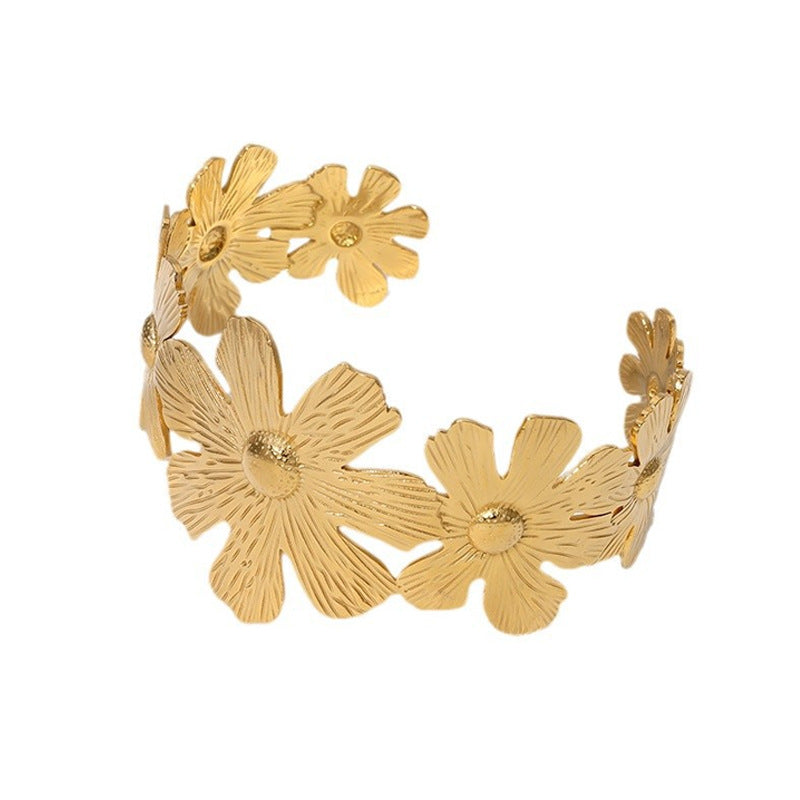 Elegant Floral Cuff Bracelet for Women in Stainless Steel with Plated Finish