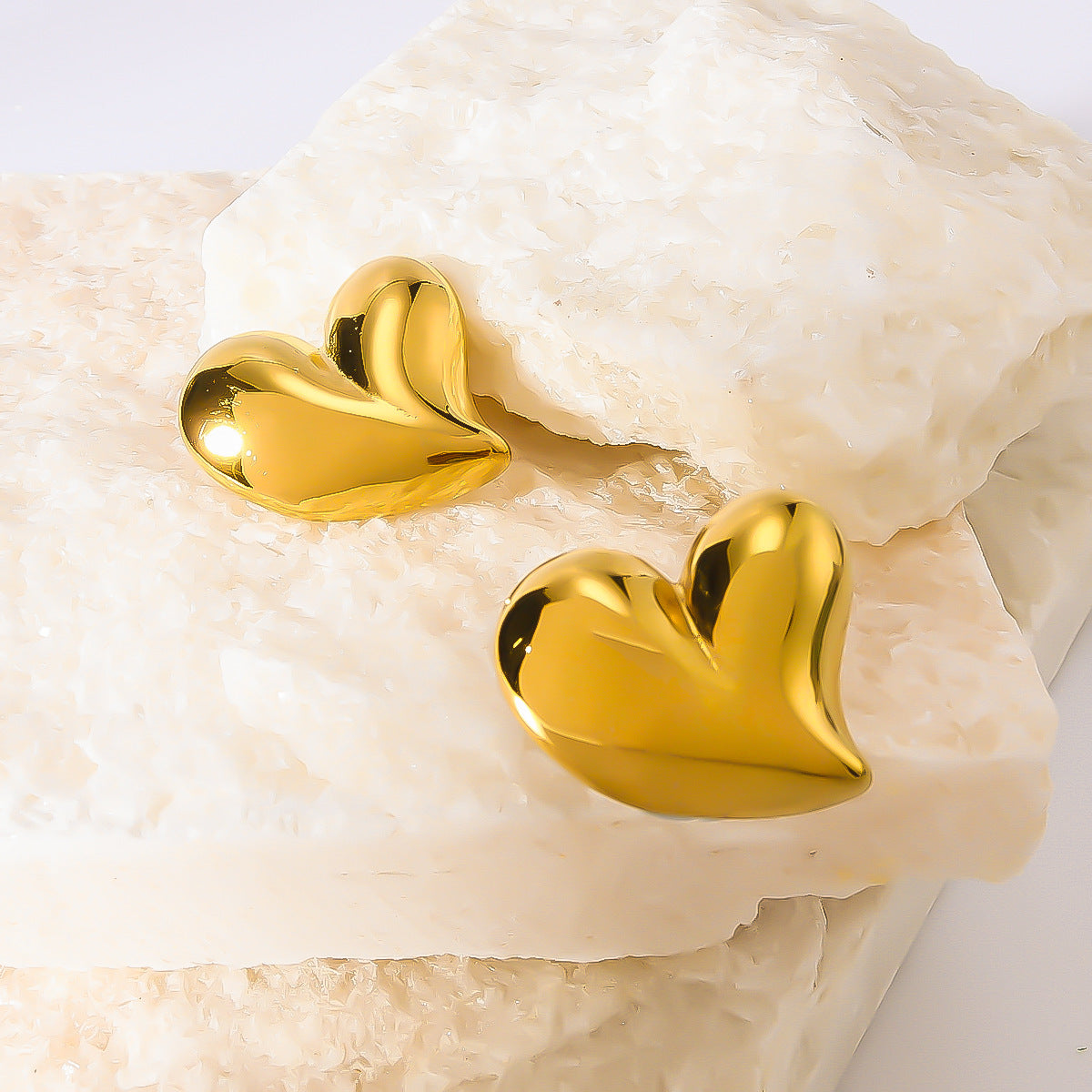 Minimalist Asymmetrical Heart-Shaped Stainless Steel Earrings for Women with 18K Gold Plating