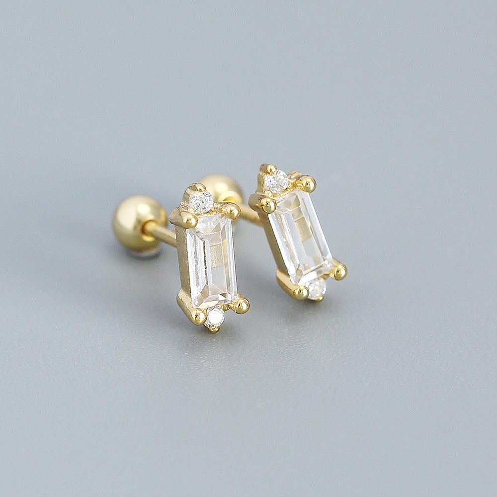 Orecchini a perno geometrici minimalisti ed eleganti in argento sterling 925 con zirconi cubici rotondi e quadrati, placcati
