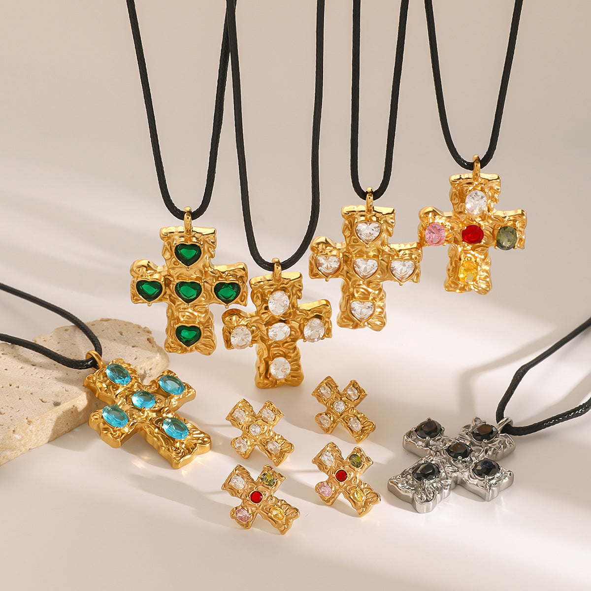 Elegant Cross Geometric Stainless Steel Necklace with Cubic Zirconia and Titanium Steel Pendant for Women
