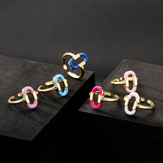 Geometric Drip Oil Micro-inlay Brass Ring for Women