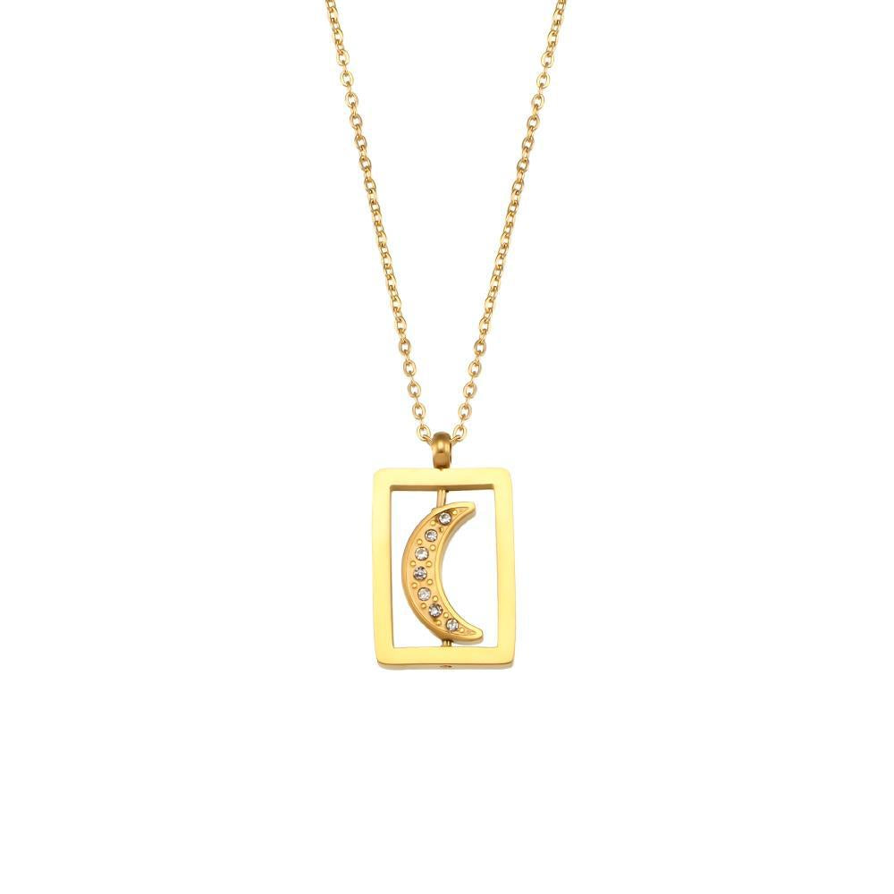 Minimalist Geometric Pendant Necklace for Women Stainless Steel with 18K Gold Plating Double-Layer Snake Chain