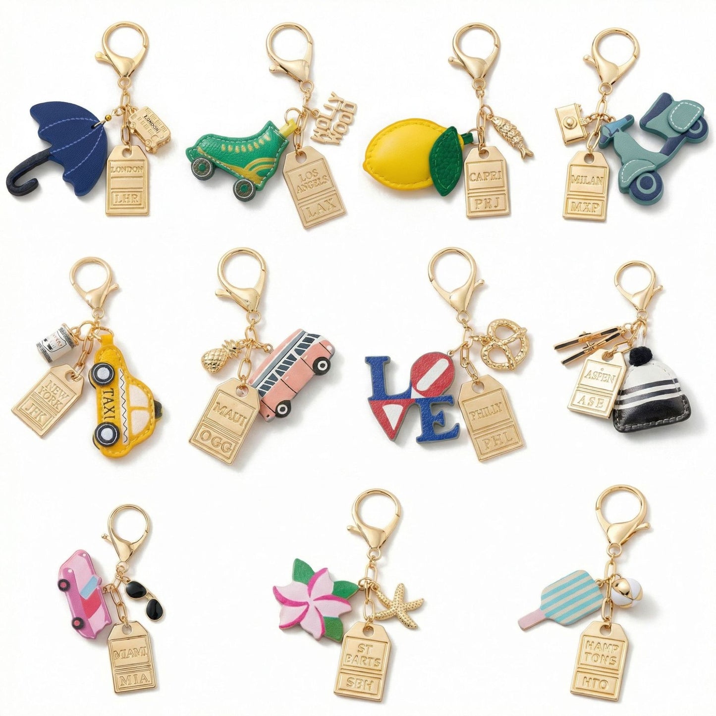 Minimalist Rainbow Plated Alloy Keychain Charm Bar with Pearl and Umbrella Elements