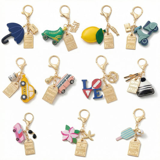 Minimalist Rainbow Plated Alloy Keychain Charm Bar with Pearl and Umbrella Elements