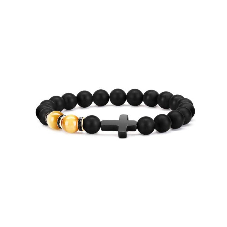Matte Glass Cross Beaded Bracelet for Men