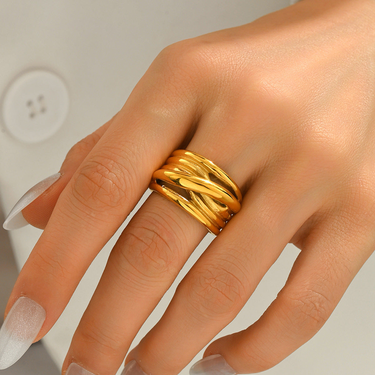 Anello a Fascia Geometrico Minimalista da Donna in Lega di Zinco con Finitura Placcata Gioielli alla Moda per Tutti i Giorni