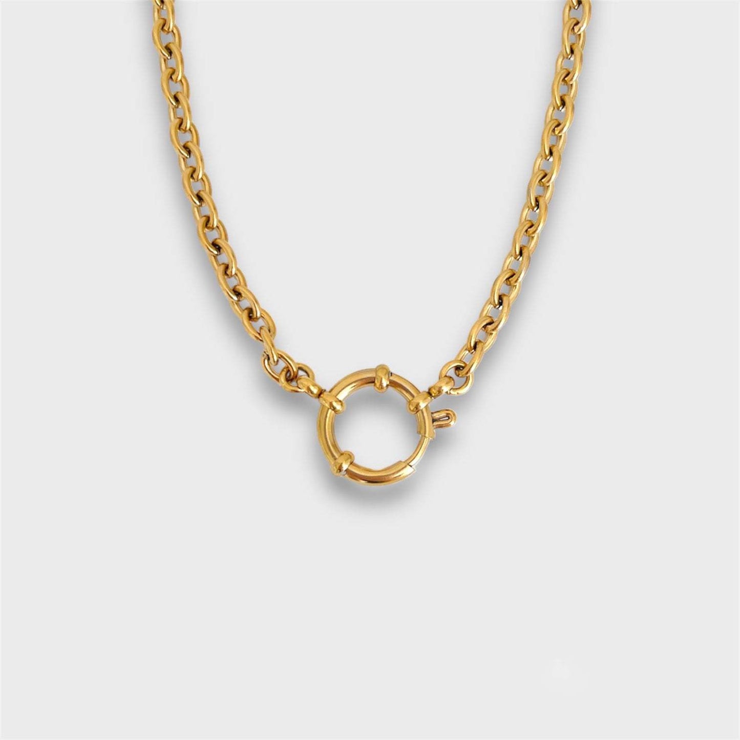 Minimalist 18K Gold Plated Geometric Titanium Steel Necklace with Pearl Paperclip Charm