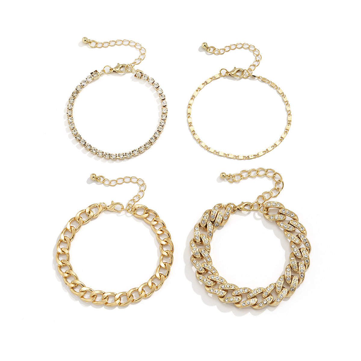 Set di bracciali cubani in lega, stile Punk scuro e geometrico, con intarsi in strass, da donna, gioielli da mano impilabili a maglie cave