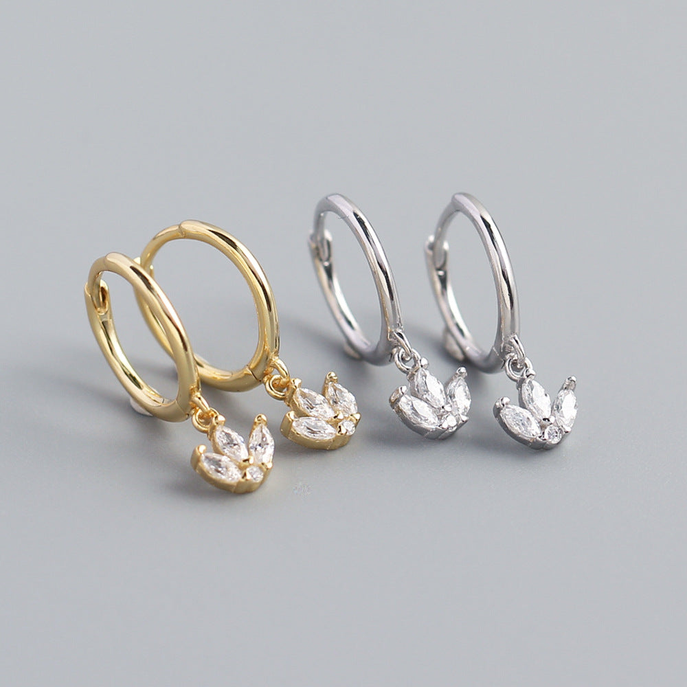 Minimalist Elegant 925 Sterling Silver Geometric Crown Hoop Earrings with Marquise Cubic Zirconia