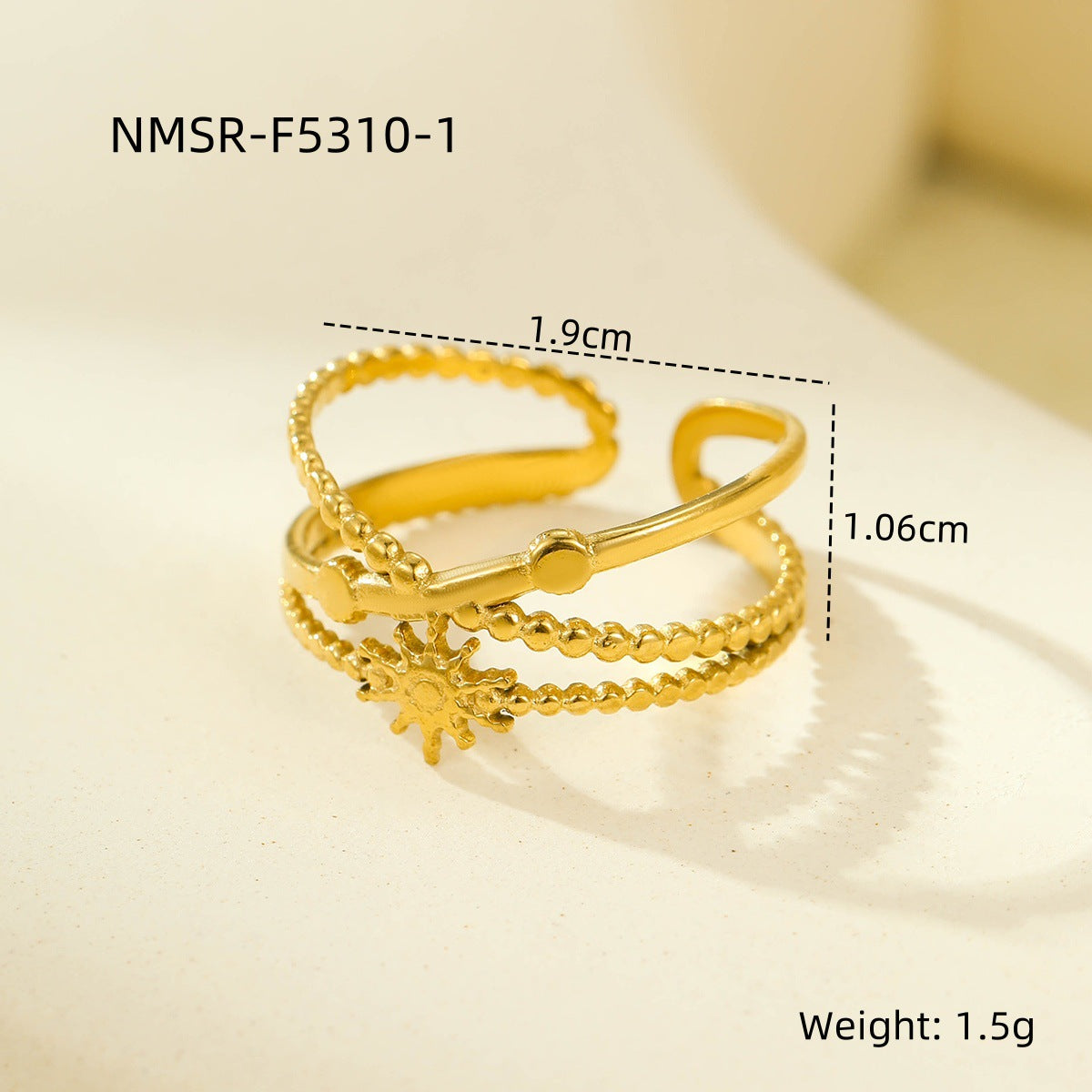 Anello aperto geometrico minimalista in acciaio inossidabile con placcatura in oro 18 carati, design multistrato cavo da donna