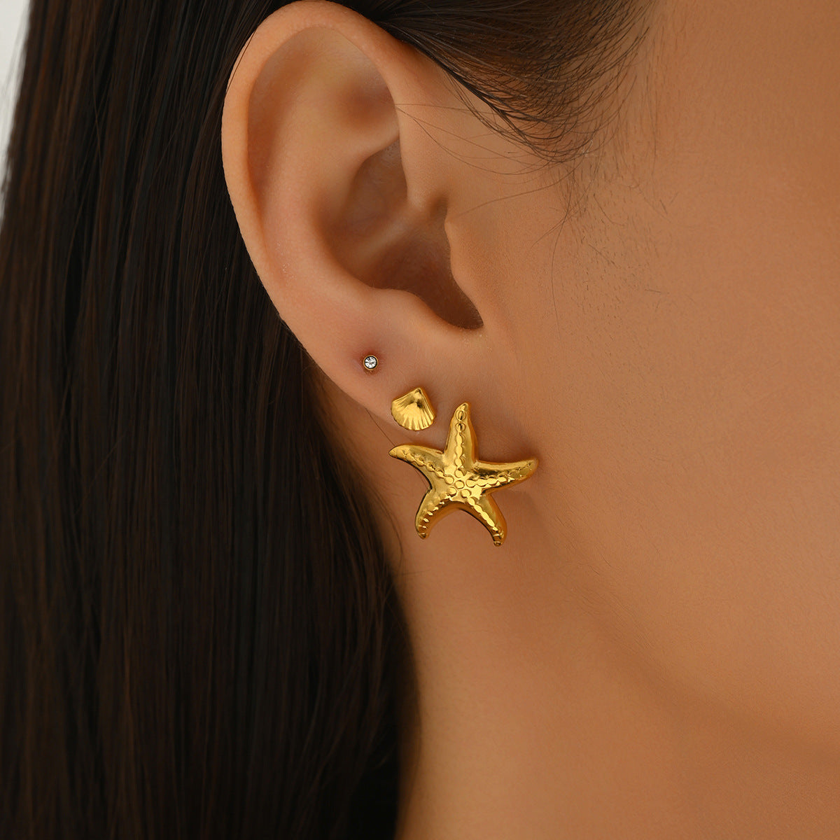 Orecchini a perno di lusso con stelle marine geometriche e conchiglie con intarsio in strass da donna