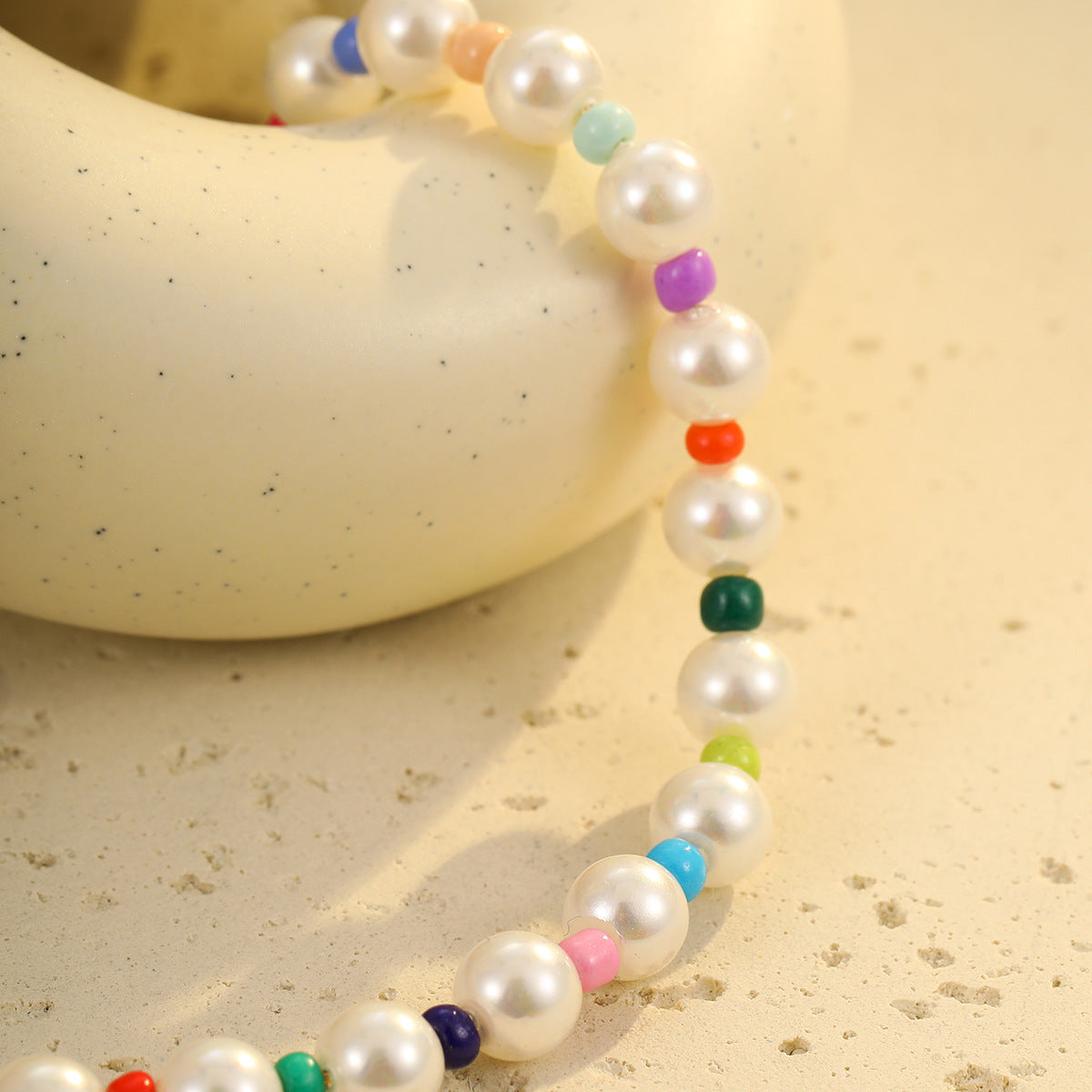 Bohemian Style Geometric Stainless Steel Plated Bracelet with Colorful Beads and Pearl Accents for Women