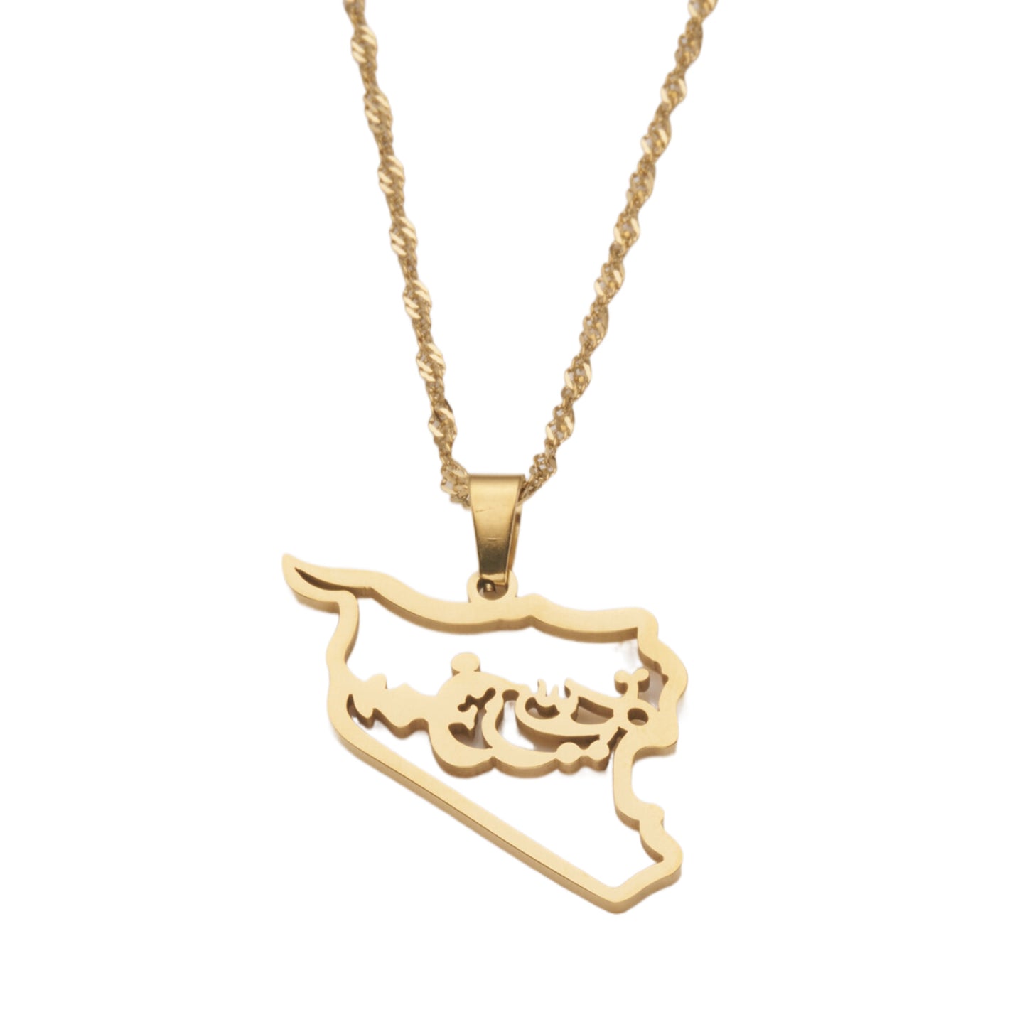 Minimalist Geometric Stainless Steel Syria Map Pendant Necklace with Plated Finish for Women