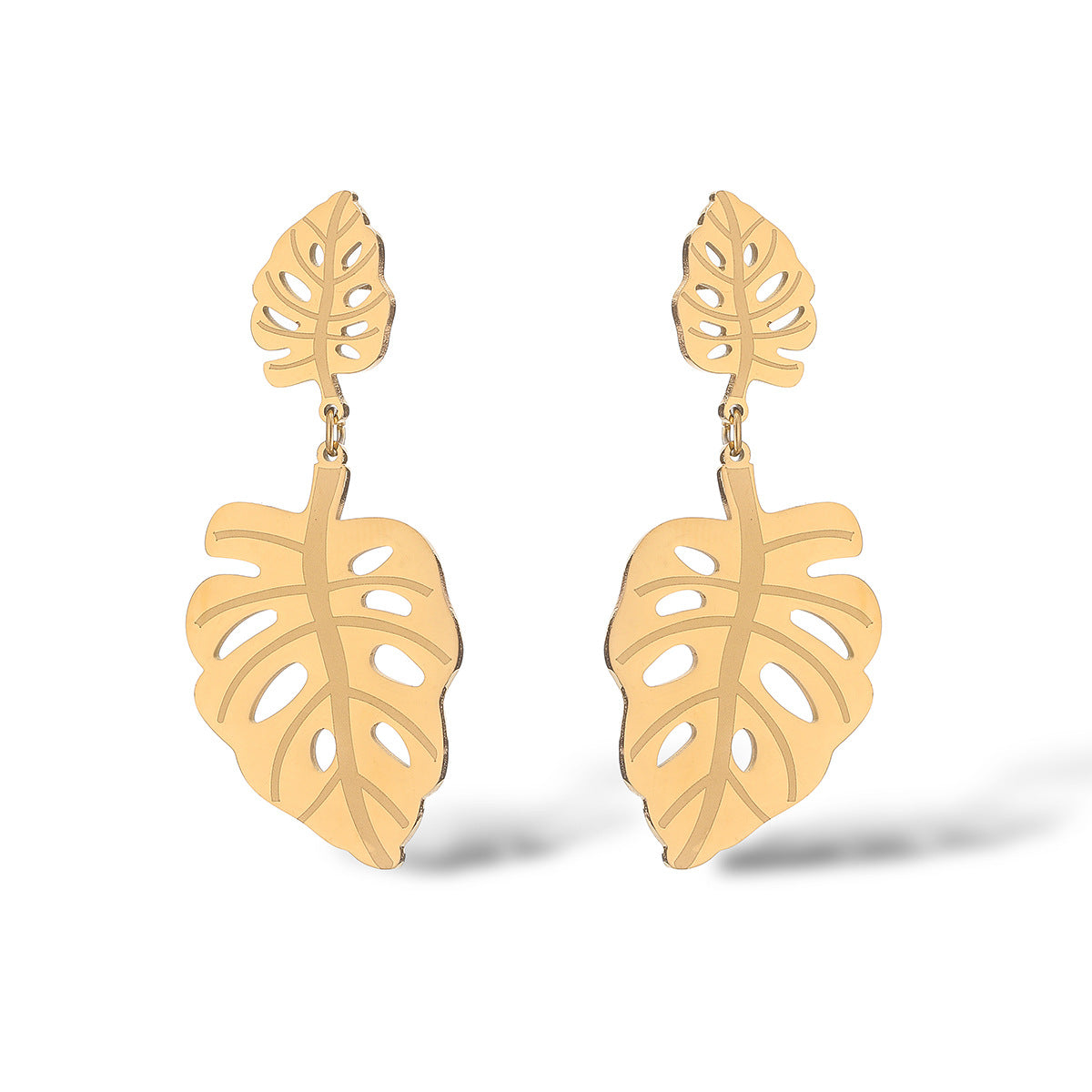 Minimalist Leaf-Shaped Titanium Steel Earrings for Women with Real Gold Plating