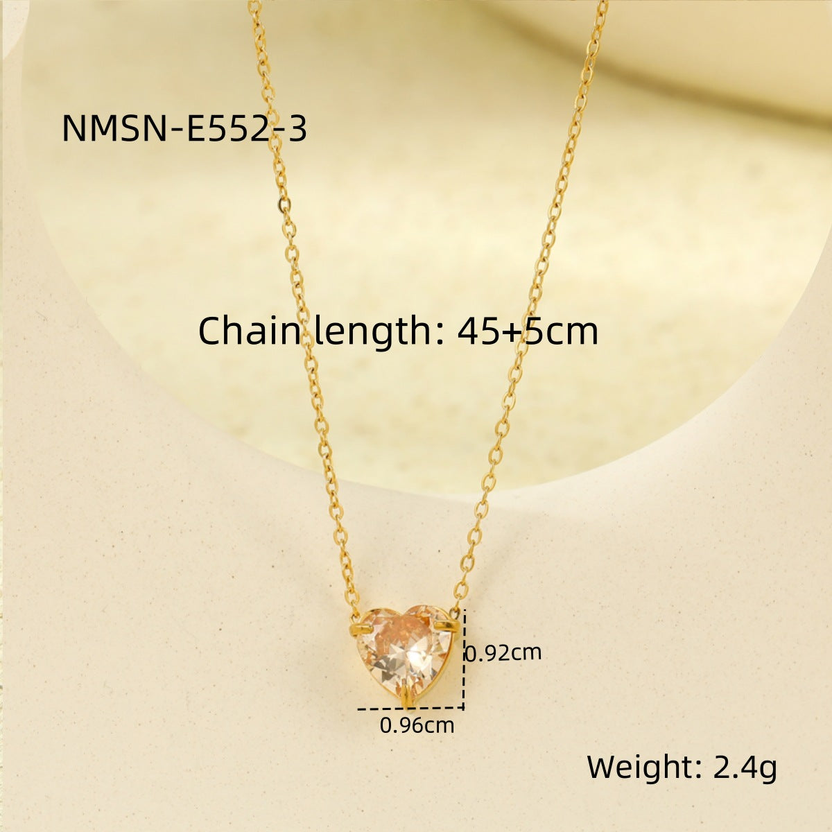 Minimalist Heart-Shaped Stainless Steel Pendant Necklace with Rhinestone Inlay and 18K Gold Plating for Women