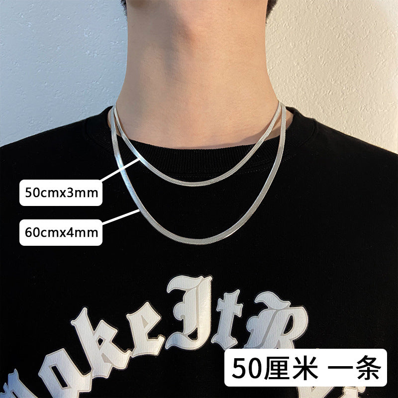 Collar de cadena minimalista de acero de titanio con hoja para hombres y mujeres, estilo hueso de serpiente pulido, joyería unisex de estilo urbano