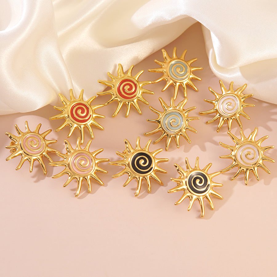 Aretes de turbina solar de acero inoxidable con goteo de aceite coloridos Sweet Streetwear