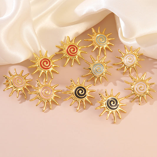 Sweet Streetwear Colorful Drip Oil Stainless Steel Sun Turbine Earrings