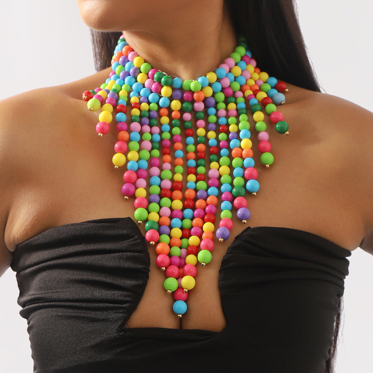 Collar Colgante Bohemio Geométrico de Acrílico con Cuentas y Borlas para Mujer