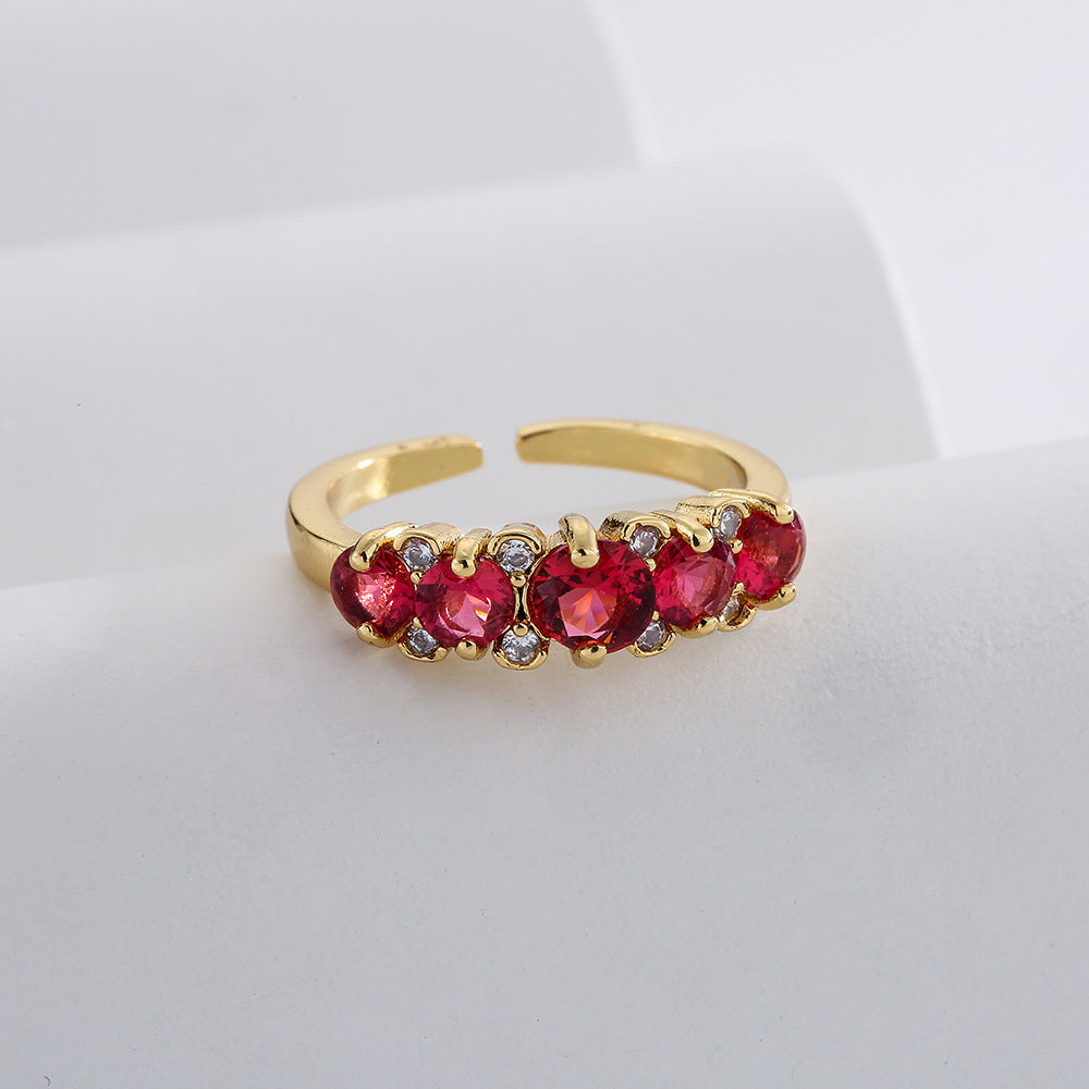 Minimalist Geometric Open Ring for Women with Copper Base Plated in 18K Gold and Micro-Paved Zirconia