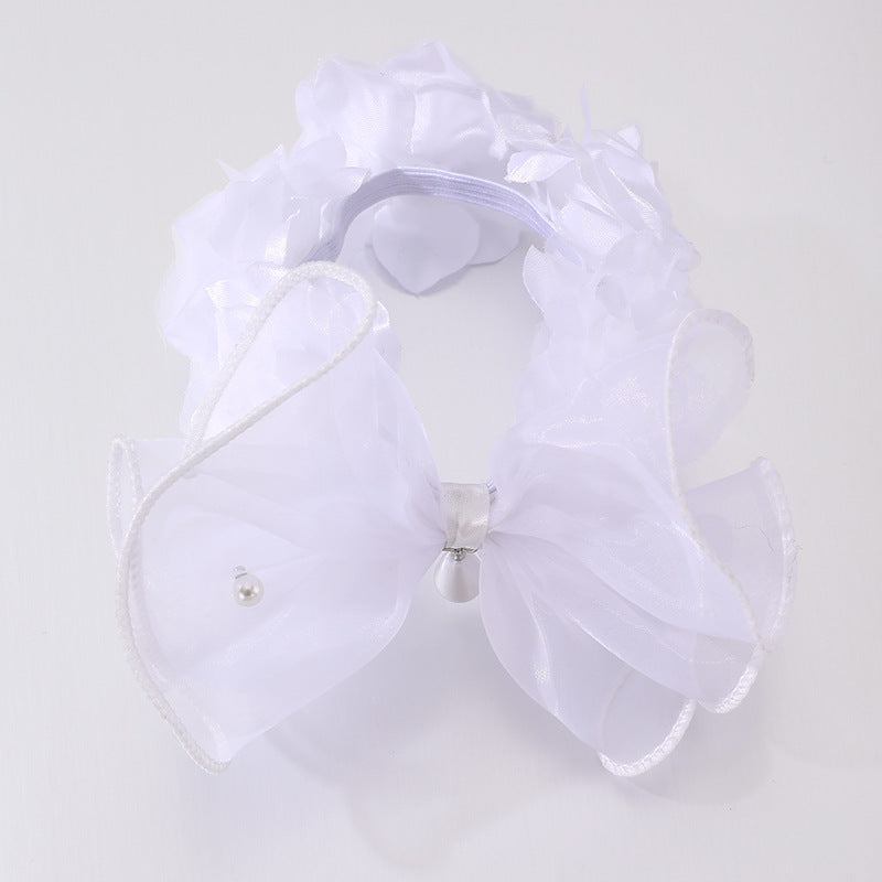 Simpatico Elastico per Capelli in Tessuto a Forma di Fiocco con Applicazione Floreale 3D, Ciondolo a Goccia con Strass e Dettagli in Perle per Bambini