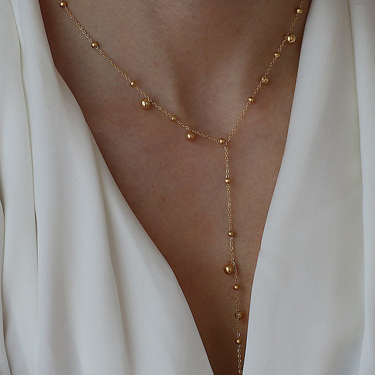Minimalist Titanium Steel Pendant Necklace with Tassel Accents for Women, O-Chain Long Clavicle Chain with Plated Finish