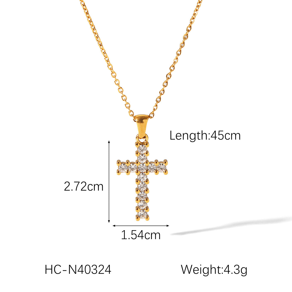 Trendy Geometric Cross Pendant Necklace 18K Gold Plated Stainless Steel Box Chain Rhinestone Inlay Women Jewelry